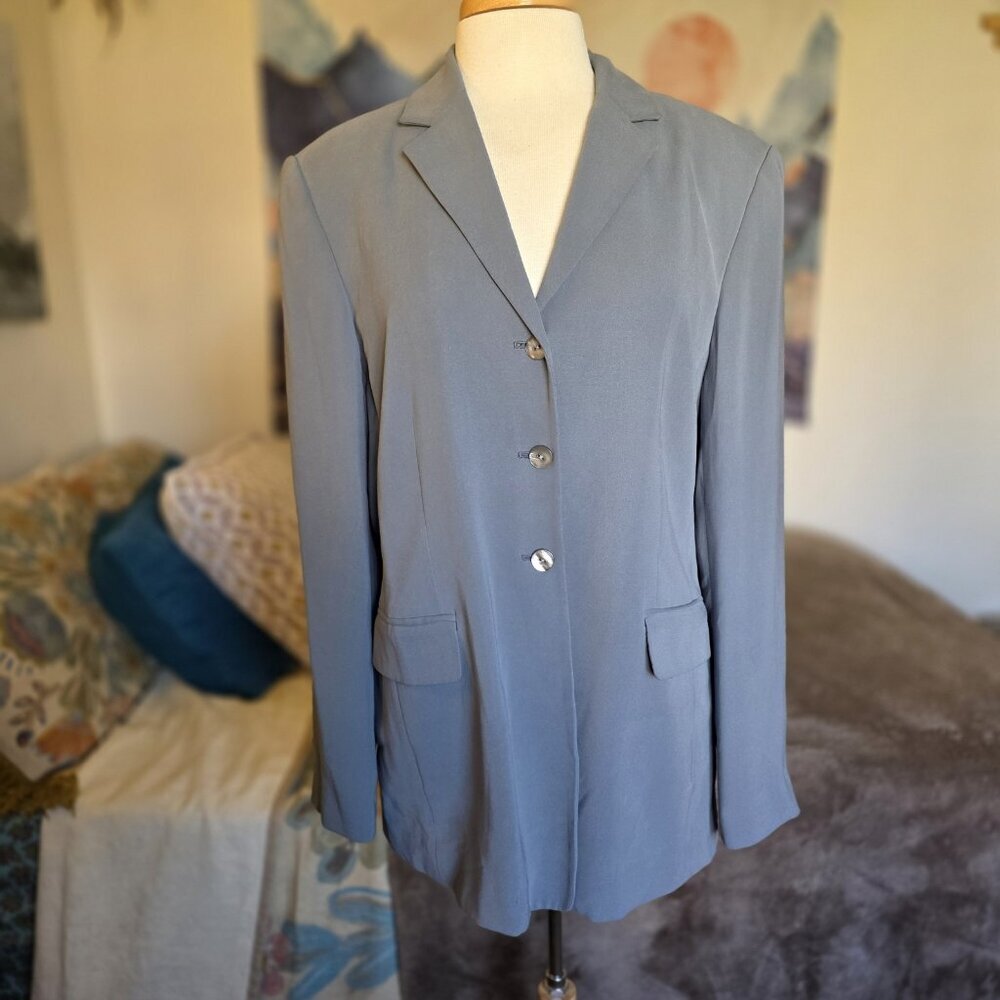 Valerie Stevens 100% Silk Blazer Gray Tailored Suit Jacket Women’s Size 14 - Picture 14 of 16